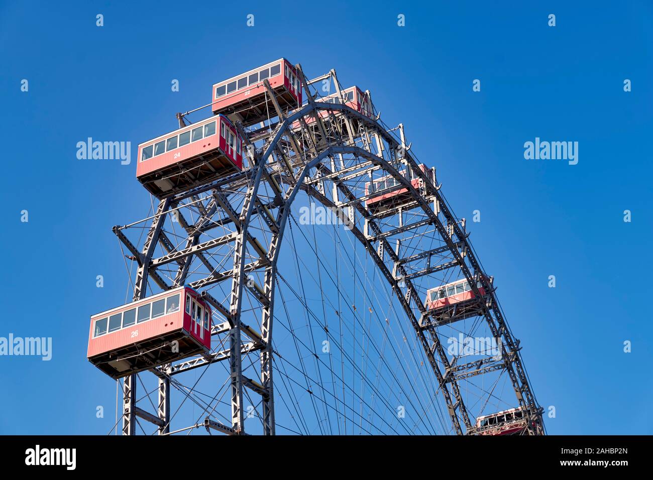 Riesenrad Panoramablick auf das Rad. Prater. Die älteste Riesenrad der Welt. Wien Österreich Stockfoto