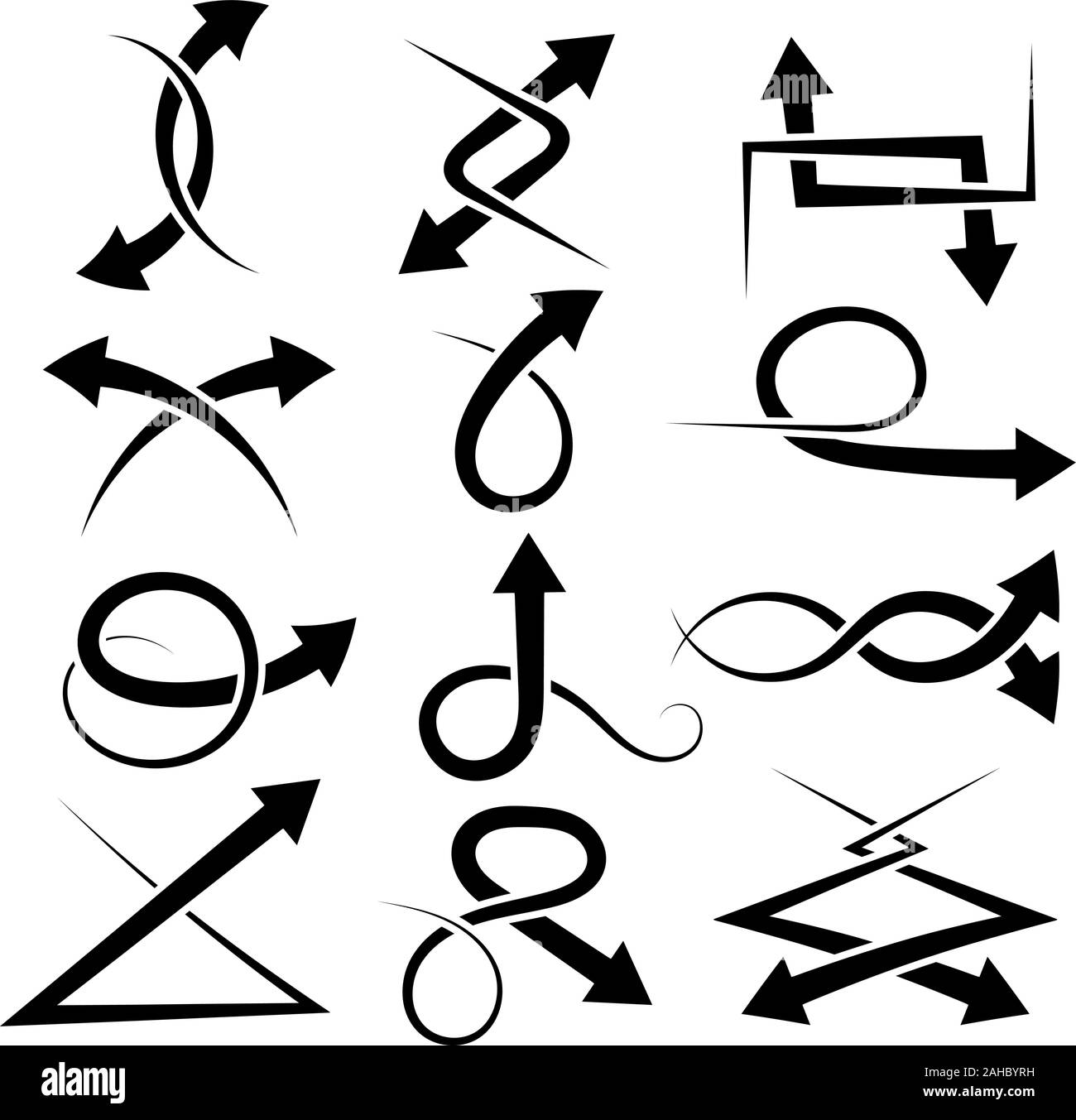 Schwarz gewellte Pfeile gesetzt Stock Vektor