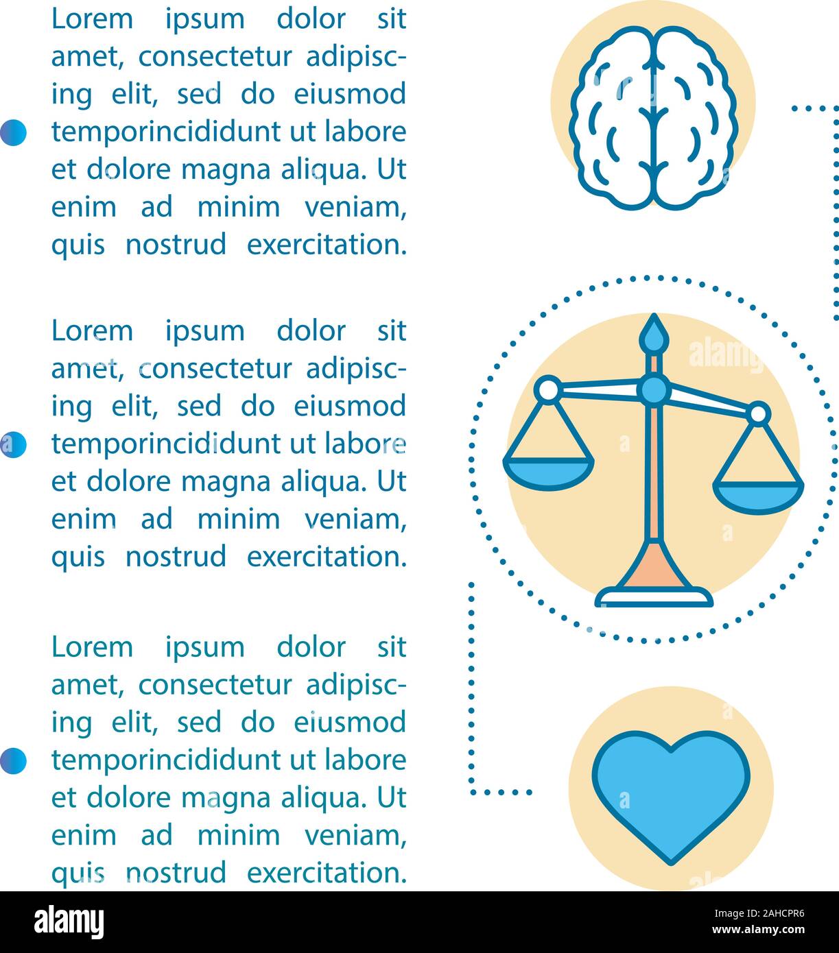 Emotionen steuern Artikel Seite vektor Vorlage. Geist und Gefühl. Die zentralen Werte. Broschüre Design Element mit linearen Symbole und Textfelder. Drucken Stock Vektor