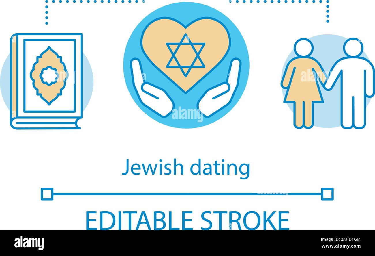 Jüdische dating Konzept Symbol. Datum von der Religion Idee dünne Linie Abbildung. Judentum romantische Matchmaking. Religiöse, ethnische, kulturelle Liebe suchen. Vec Stock Vektor