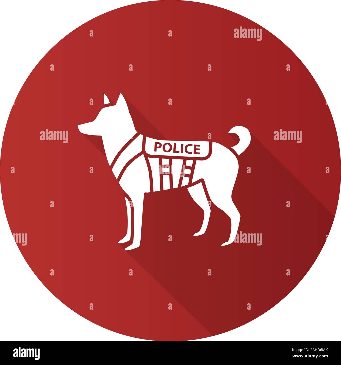 K9 Polizei Hund flache Bauweise lange Schatten glyph Icon. Deutscher Schäferhund. Militärische Hunderasse. Vektor silhouette Abbildung Stock Vektor