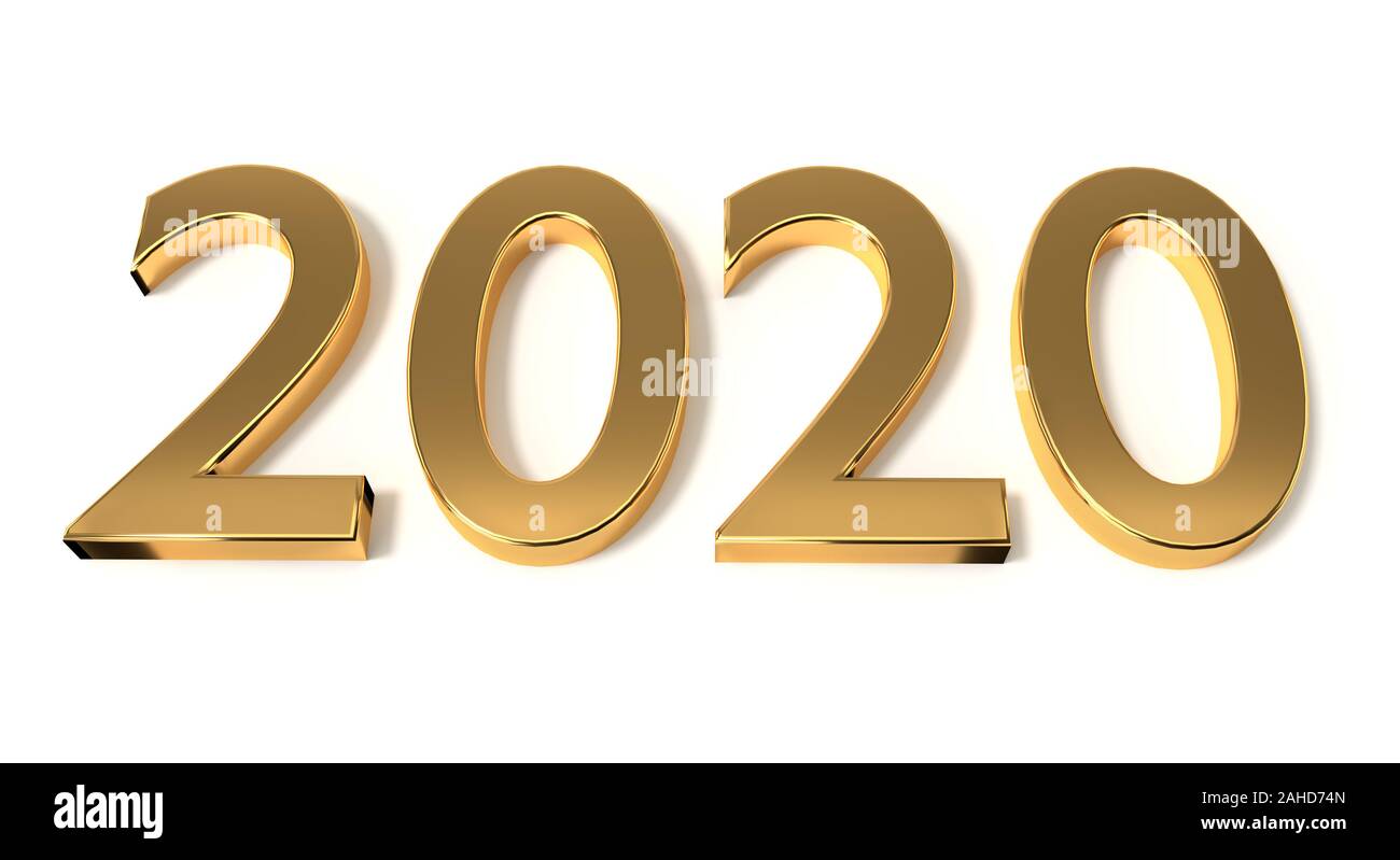 Gold zahlen Neuen Jahr 2020 mit Schatten. 3D-Rendering Stockfoto