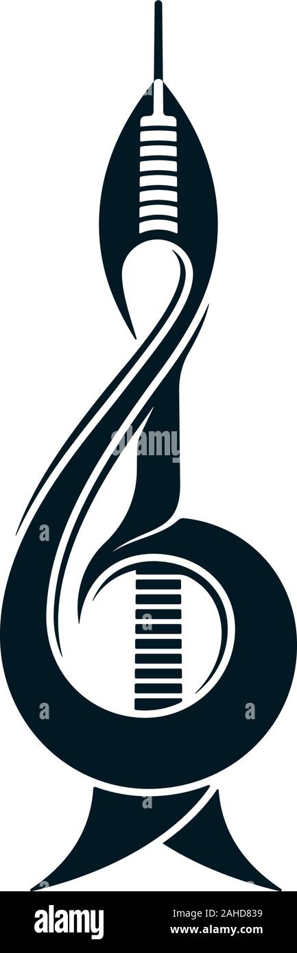 Antenne tower geformte Violinschlüssel Symbol. Musik und Telekommunikation Konzept Design. Stock Vektor
