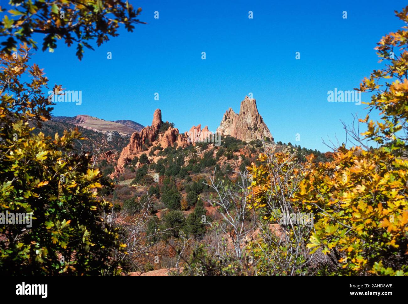 Grauen Rock, Cathedral Rock, Roter Stein Steine, Garten der Götter, Manitou Springs, Colorado Stockfoto