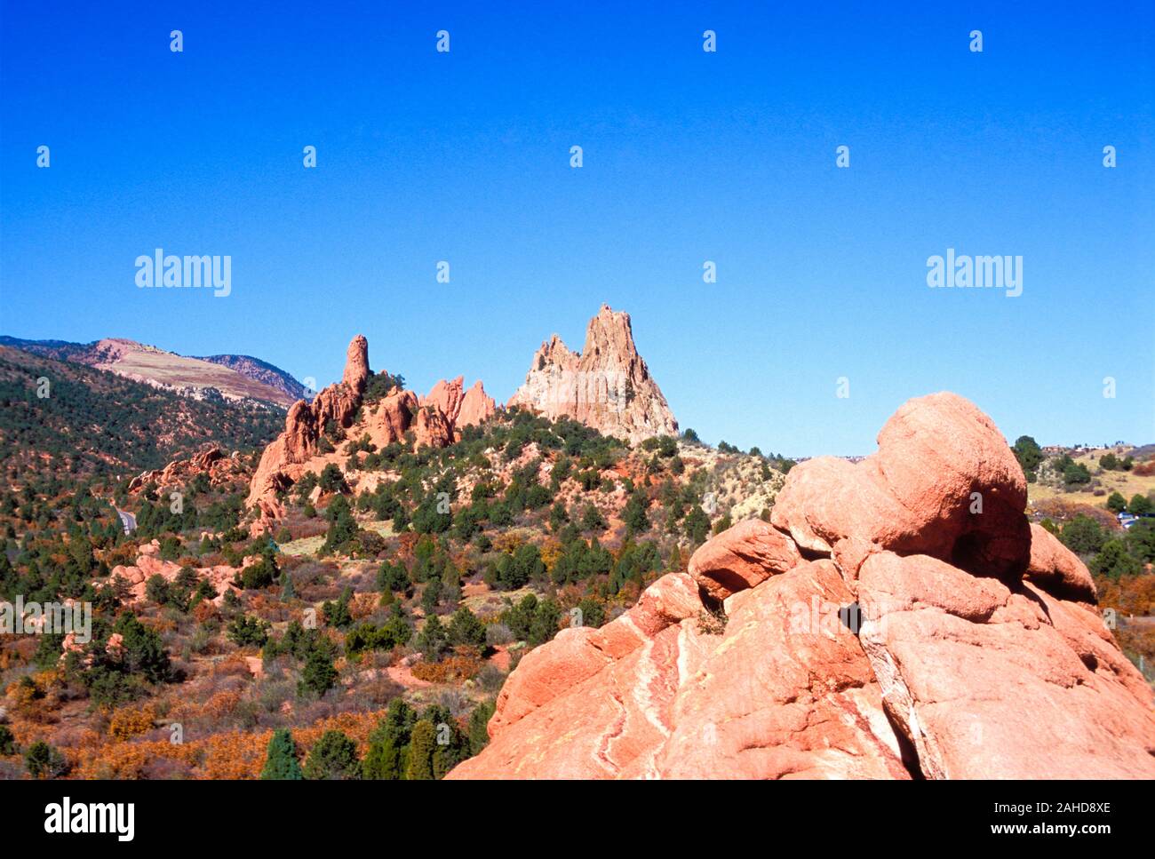 Grauen Rock, Cathedral Rock, Roter Stein Steine, Garten der Götter, Manitou Springs, Colorado Stockfoto