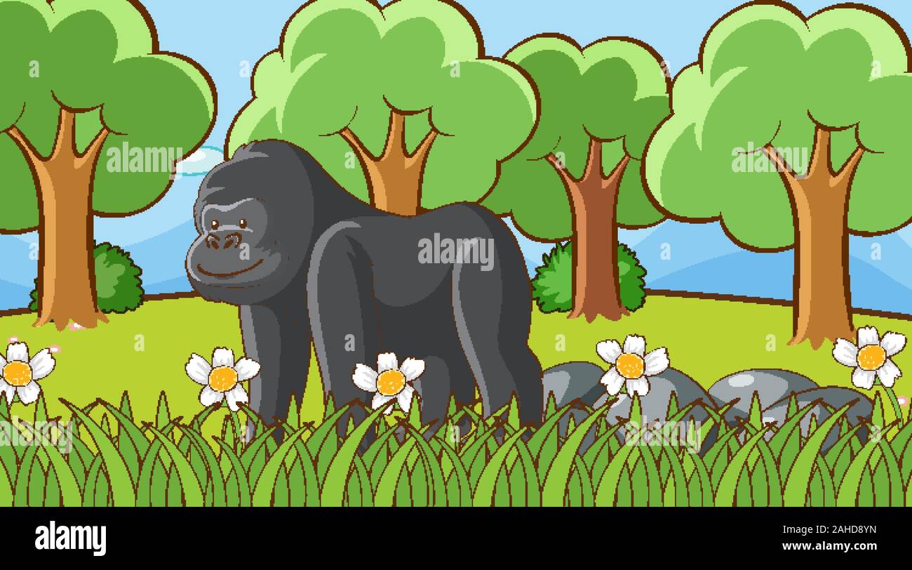 Szene mit Gorilla im Wald Abbildung Stock Vektor