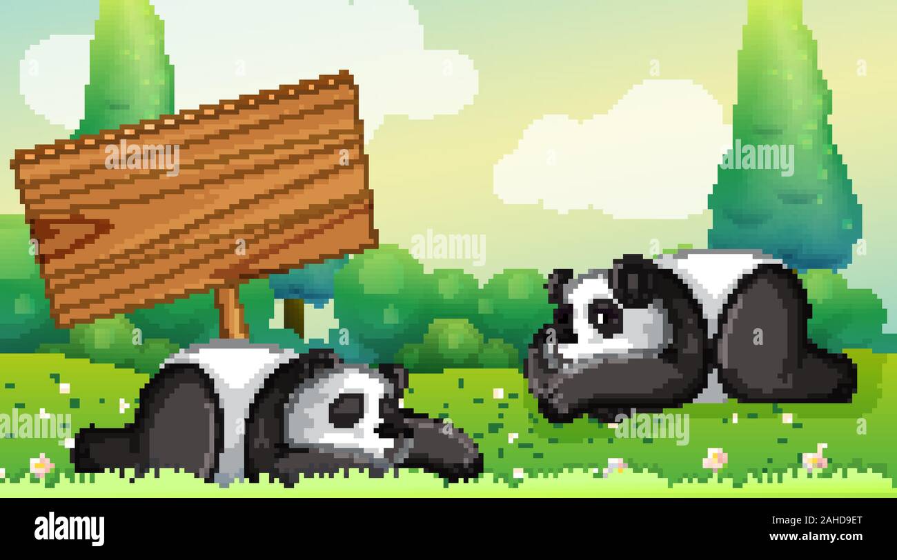Szene mit zwei pandas in den Park Abbildung Stock Vektor