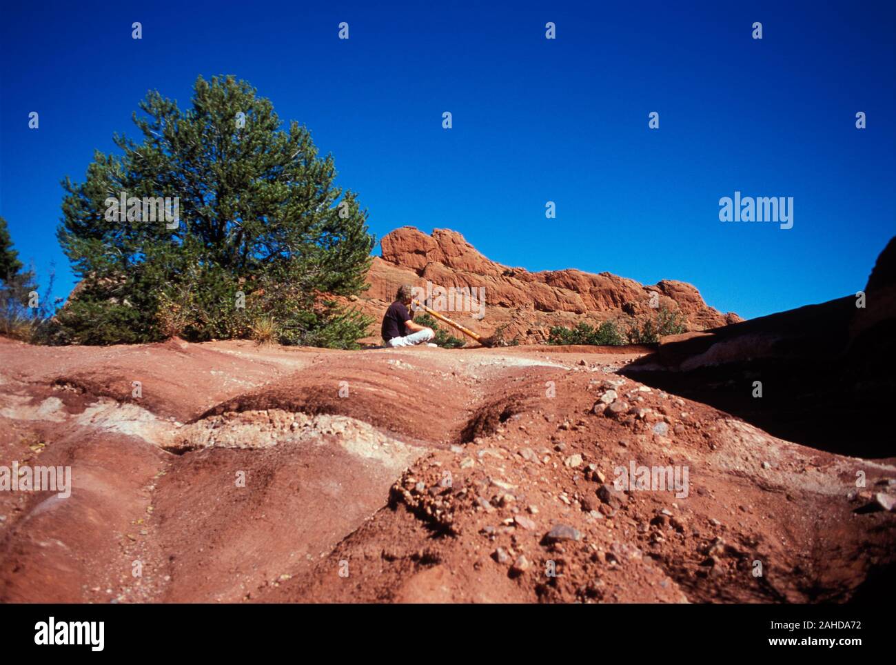 Digideroo Player, schlafenden Riesen, der Garten der Götter, Manitou Springs, Colorado Stockfoto
