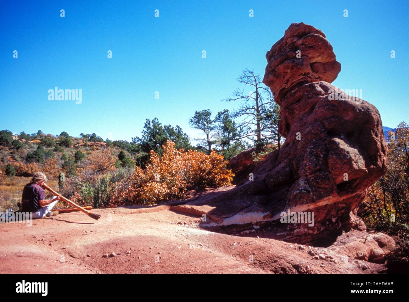 Digideroo player, Scotsman, Garten der Götter, Manitou Springs, Colorado Stockfoto