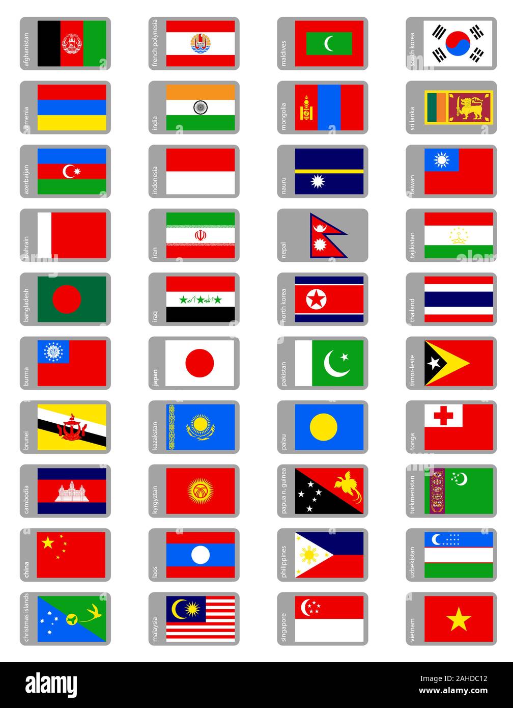 Große Vektor-Flaggen aus asiatischen Ländern Stock Vektor