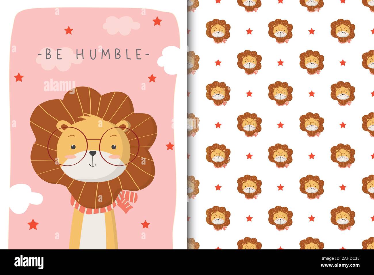 Cute lion Abbildung mit nahtloser Muster in den weißen Hintergrund Stock Vektor