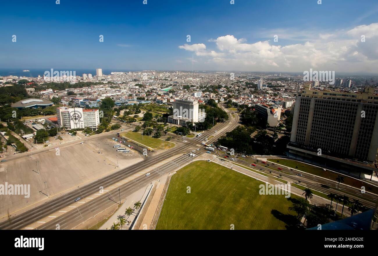 Luftaufnahme aus dem José Martí Memorial Tower, Plaza de la Revolución, Havanna, Kuba Stockfoto