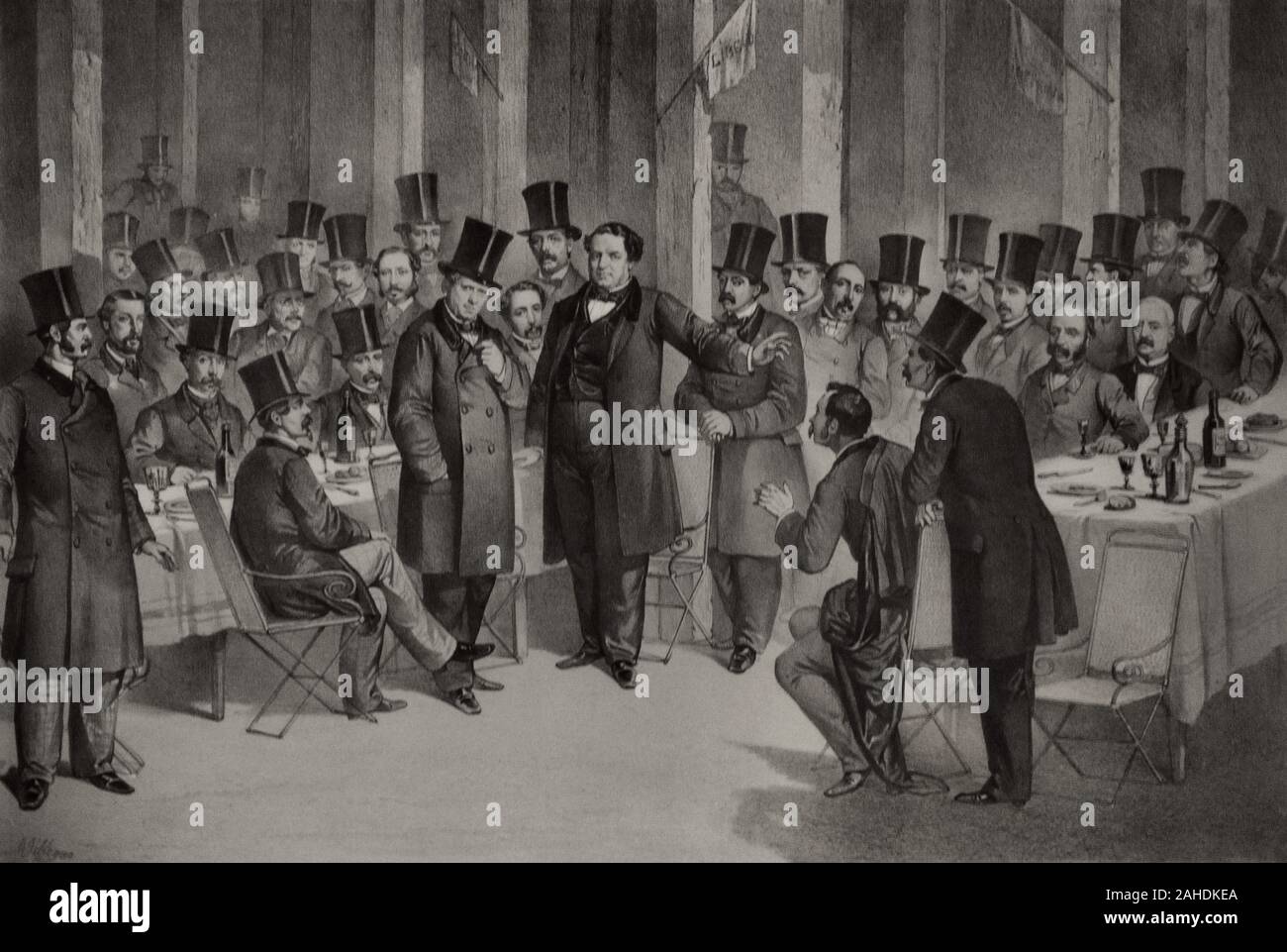 Und Veranstaltungsräume durch die Progressiven am 20. Dezember 1863 statt. Lithographie, von Jose Villegas (1840-1865), Ca. 1863. Museum der Romantik. Madrid. Spanien. Stockfoto