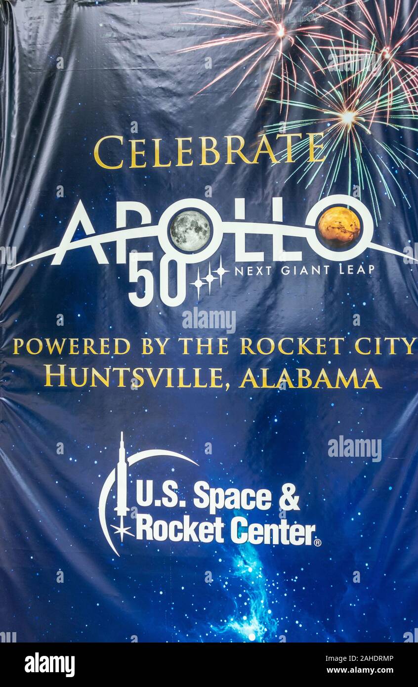 Anlässlich des 50. Jahrestages der NASA Mondlandung im Jahre 1979, an der US-Space und Rocket Center in Huntsville, Alabama. Stockfoto