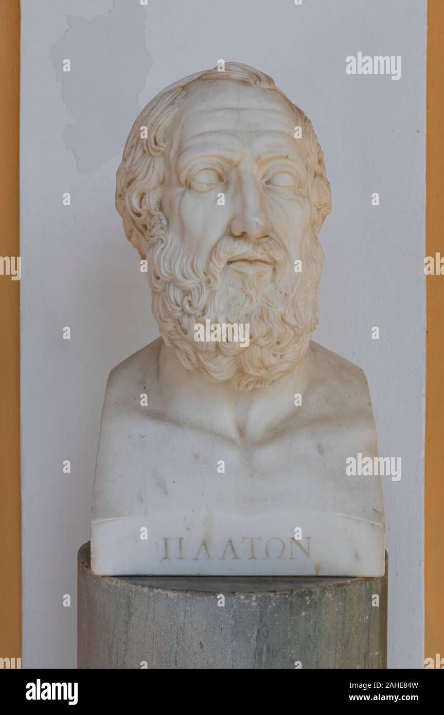 Marmorbüste von Platon in Achilleion Palast, Gastouri, Korfu, Griechenland Stockfoto
