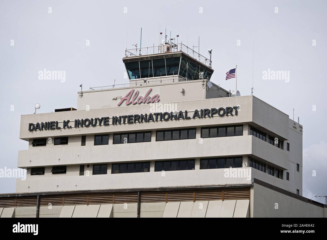 Honolulu, Hawaii, USA. 20 Dez, 2019. Aloha Zeichen auf Terminal 2, Daniel K. Inouye International Airport (HNL), Honolulu, Hawaii. Credit: bayne Stanley/ZUMA Draht/Alamy leben Nachrichten Stockfoto