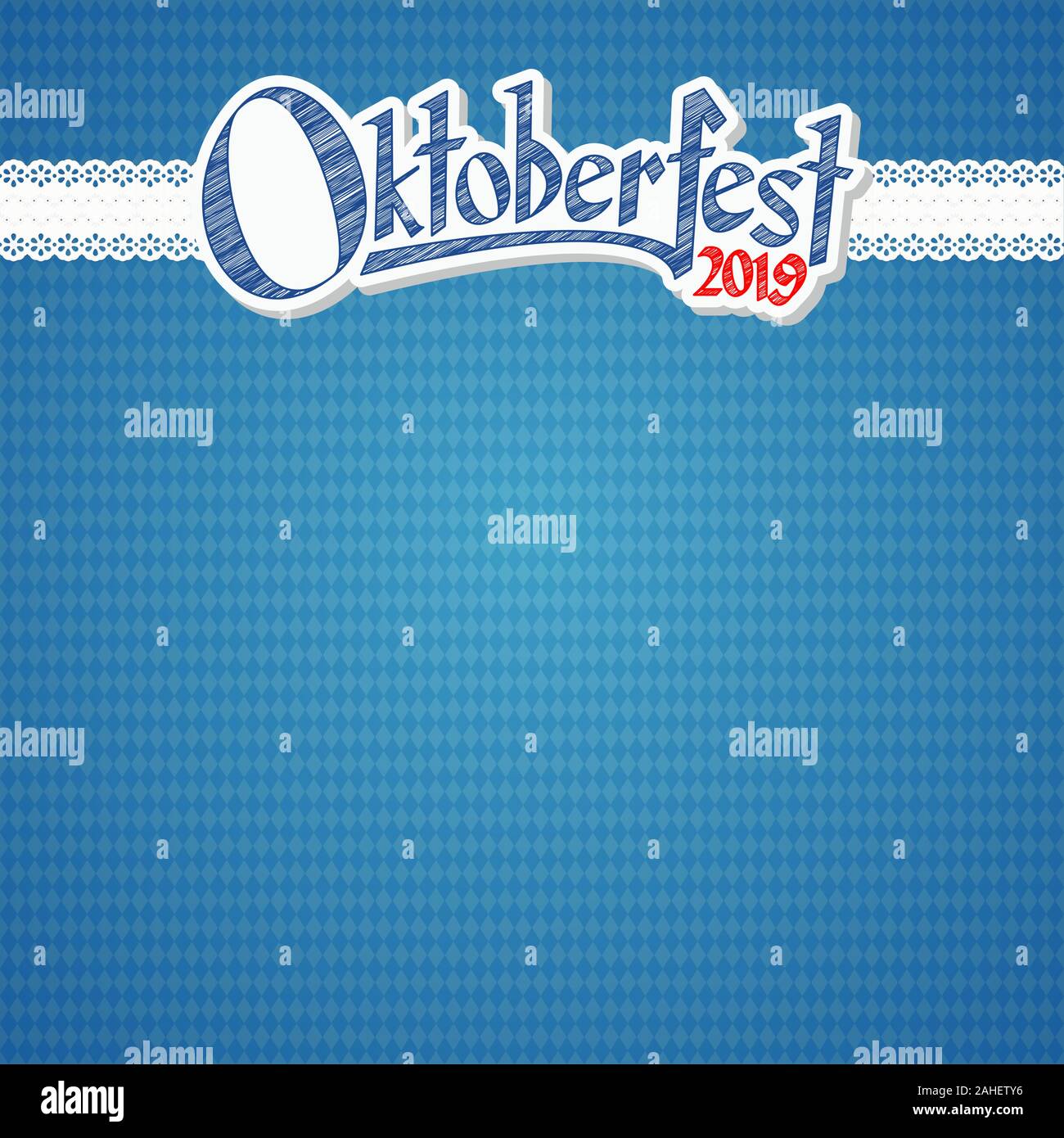 Oktoberfest Hintergrund mit blau-weiß karierte Muster, Banner und Text Oktoberfest 2019 (in deutscher Sprache) Stock Vektor Oktoberfest Hintergrund mit blau-weiß karierte Muster, Banner und Text Oktoberfest 2019 (in deutscher Sprache) Stock Vektor