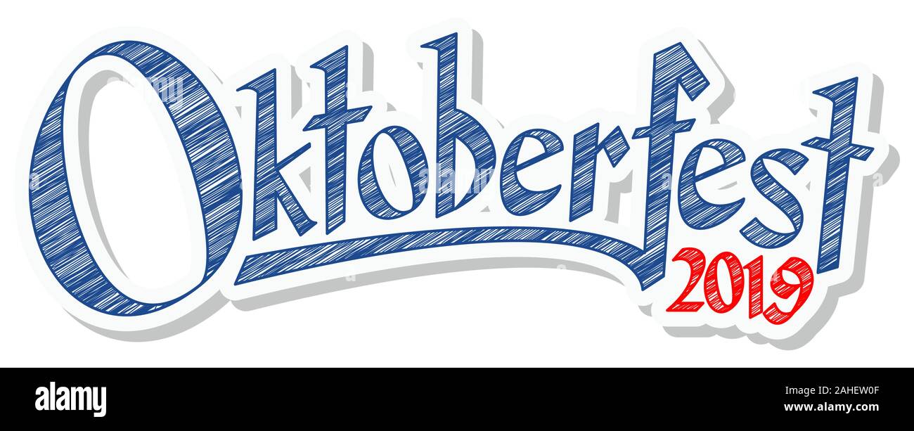 Blau und Weiß Stiftleiste mit scribble Muster und Text Oktoberfest 2019 Stock Vektor