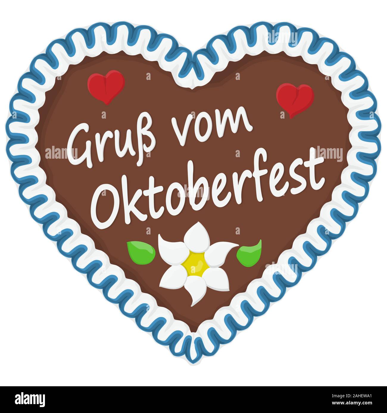 Illustrierte Lebkuchenherz mit Text in Deutsch für Oktoberfest Zeit 2019 2020 Stock Vektor