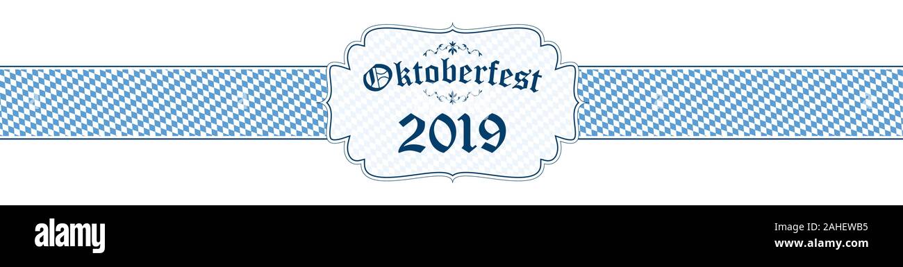 Blau und Weiß Oktoberfest Oktoberfest 2019 Banner mit Text Stock Vektor