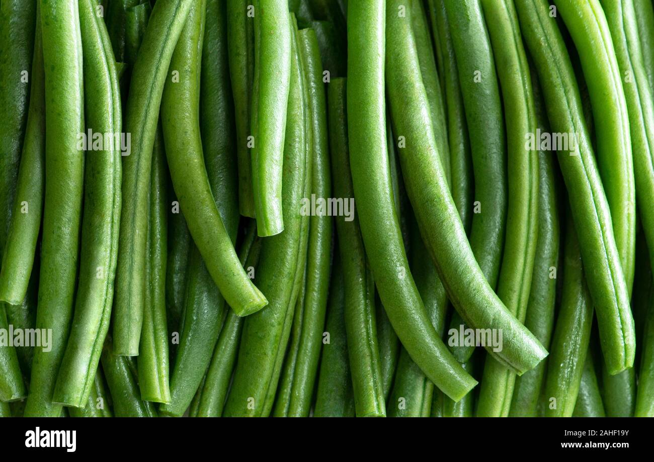 Frische grüne String Bean Pods, Ansicht von oben geschossen Stockfoto