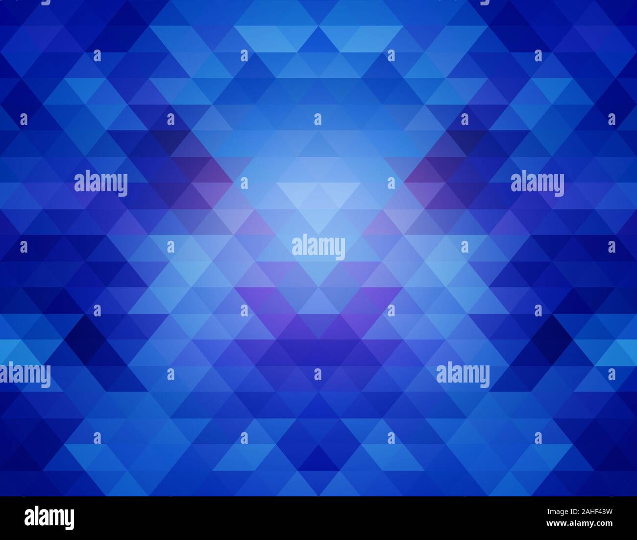 Abstrakter, blauer, dreieckiger Hintergrund. Geometrischer Hintergrund des Dreiecks mit vollem Rahmen. Kopierbereich. Stockfoto