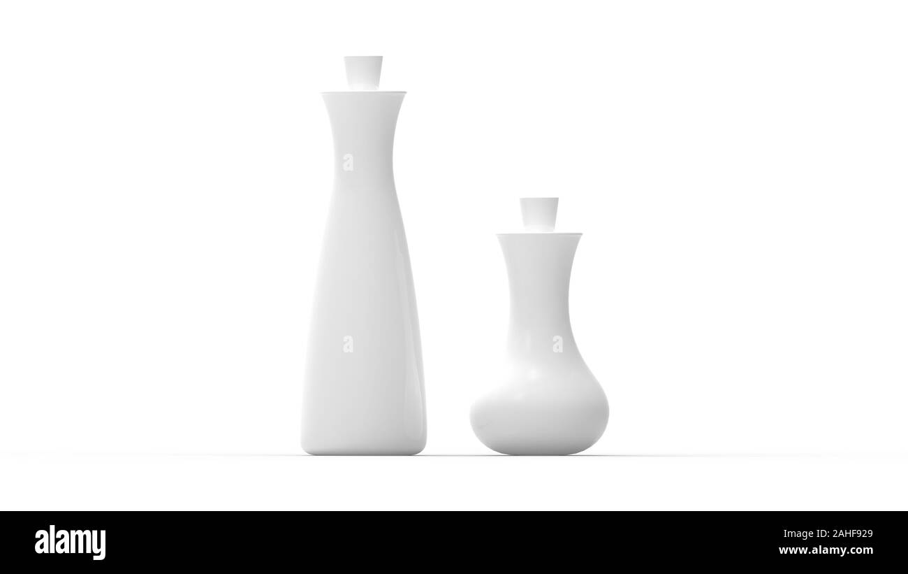 3D-Rendering von zwei Essig Flaschen in Weiß studio Hintergrund isoliert Stockfoto