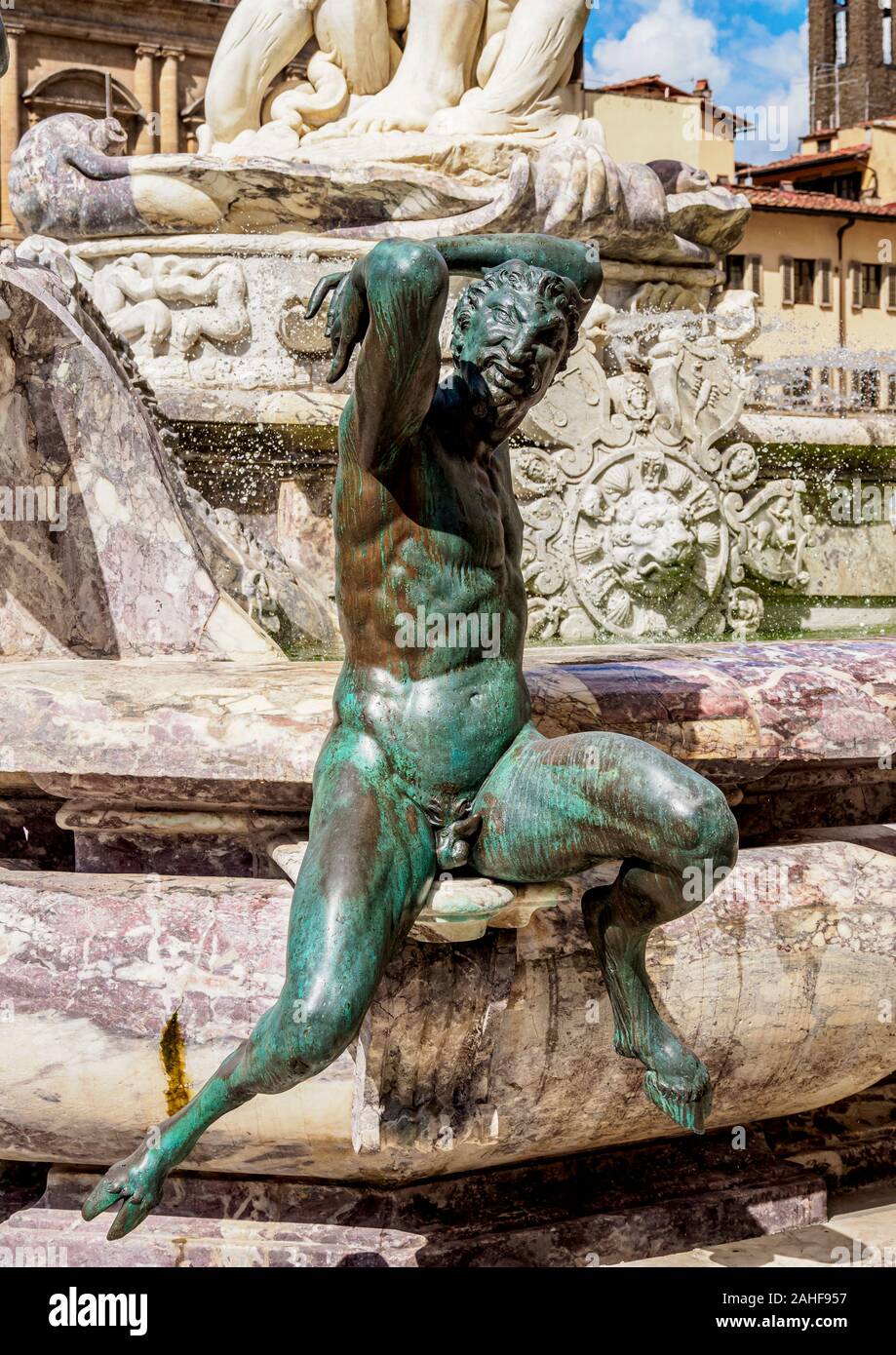Neptunbrunnen, Detailansicht, Piazza della Signoria, Florenz, Toskana, Italien Stockfoto