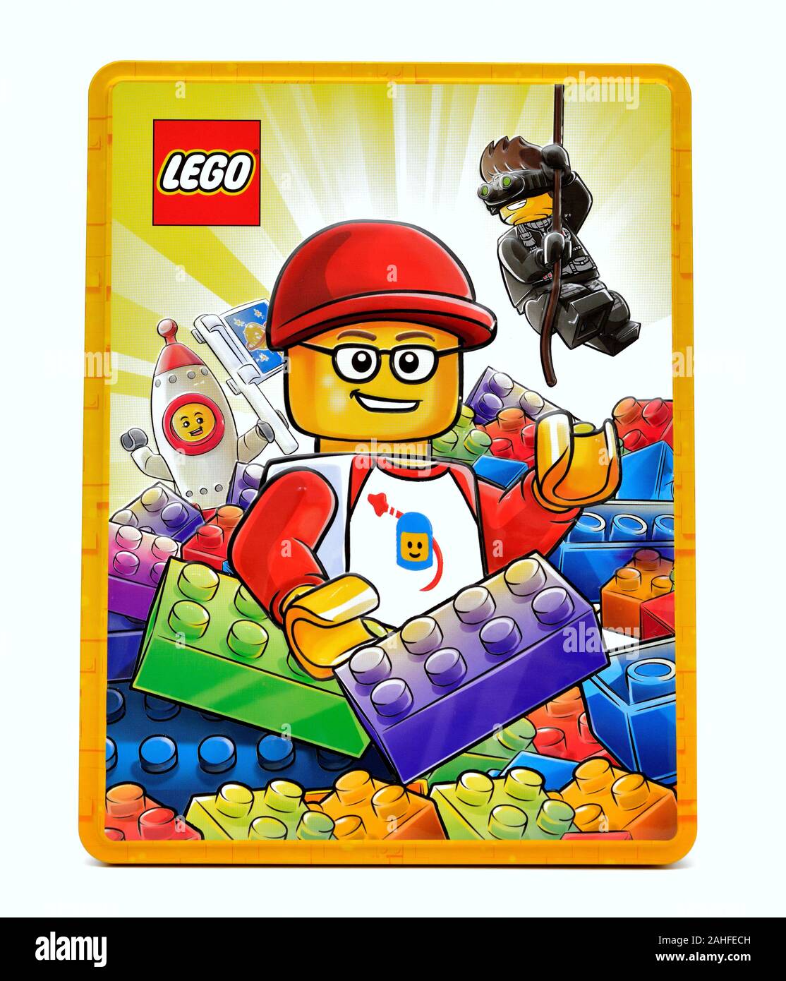 Deckel auf einem Kasten Lego Stockfoto