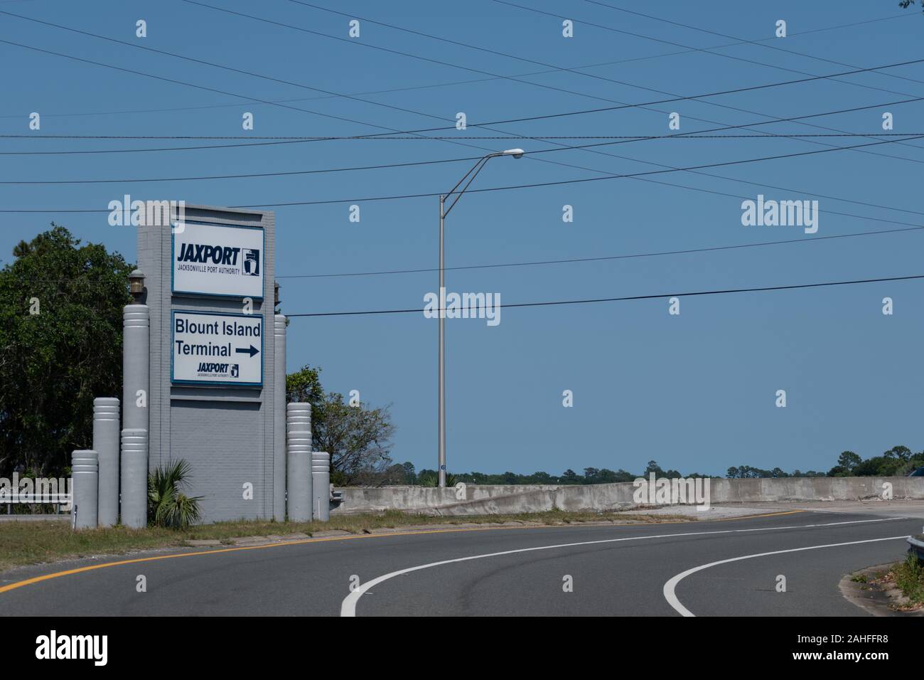Jaxport Schild führt auf Blount Island in Jacksonville Florida. Stockfoto