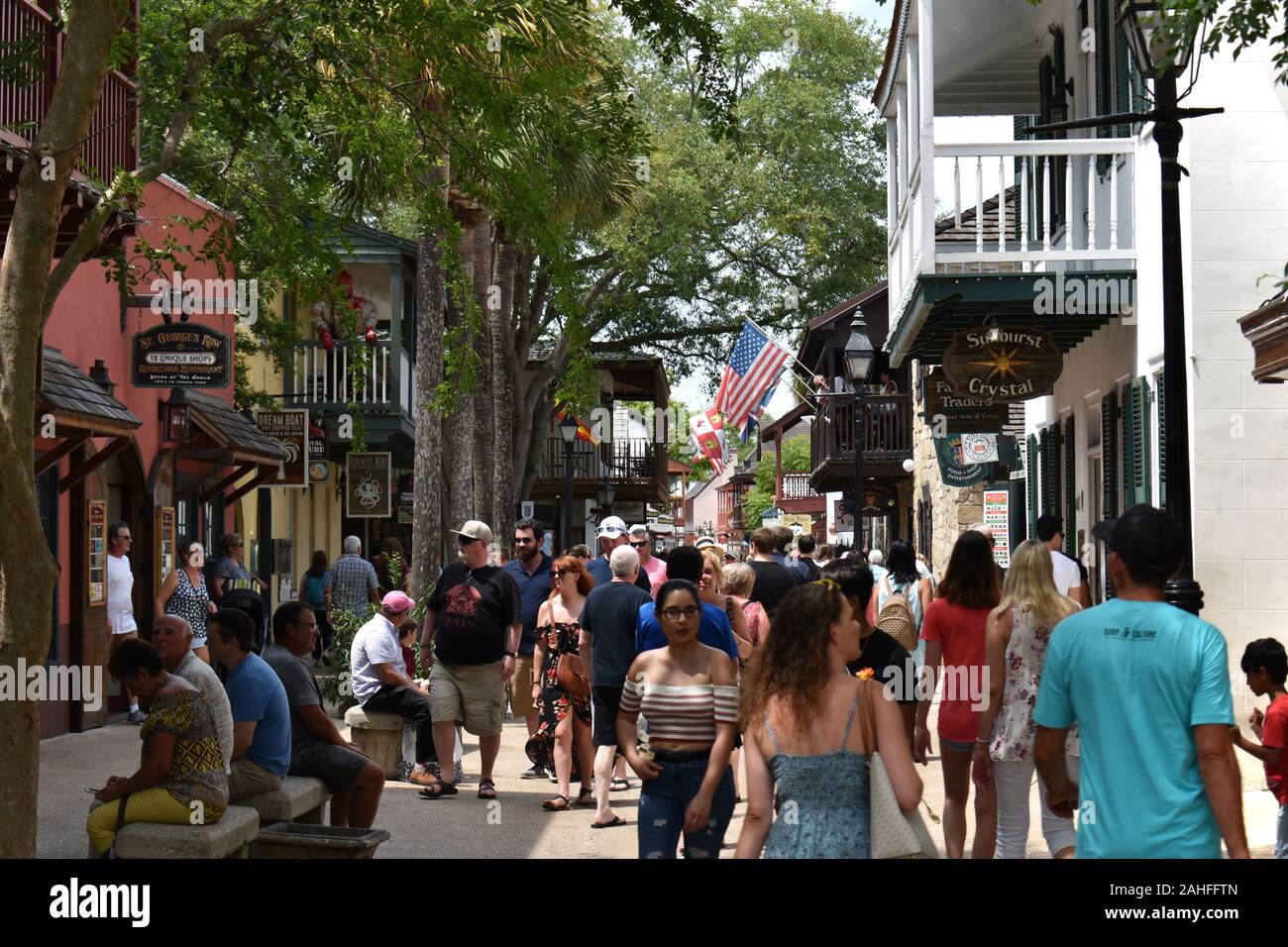 Überfüllte Straßen im historischen St. Augustine Florida. Stockfoto