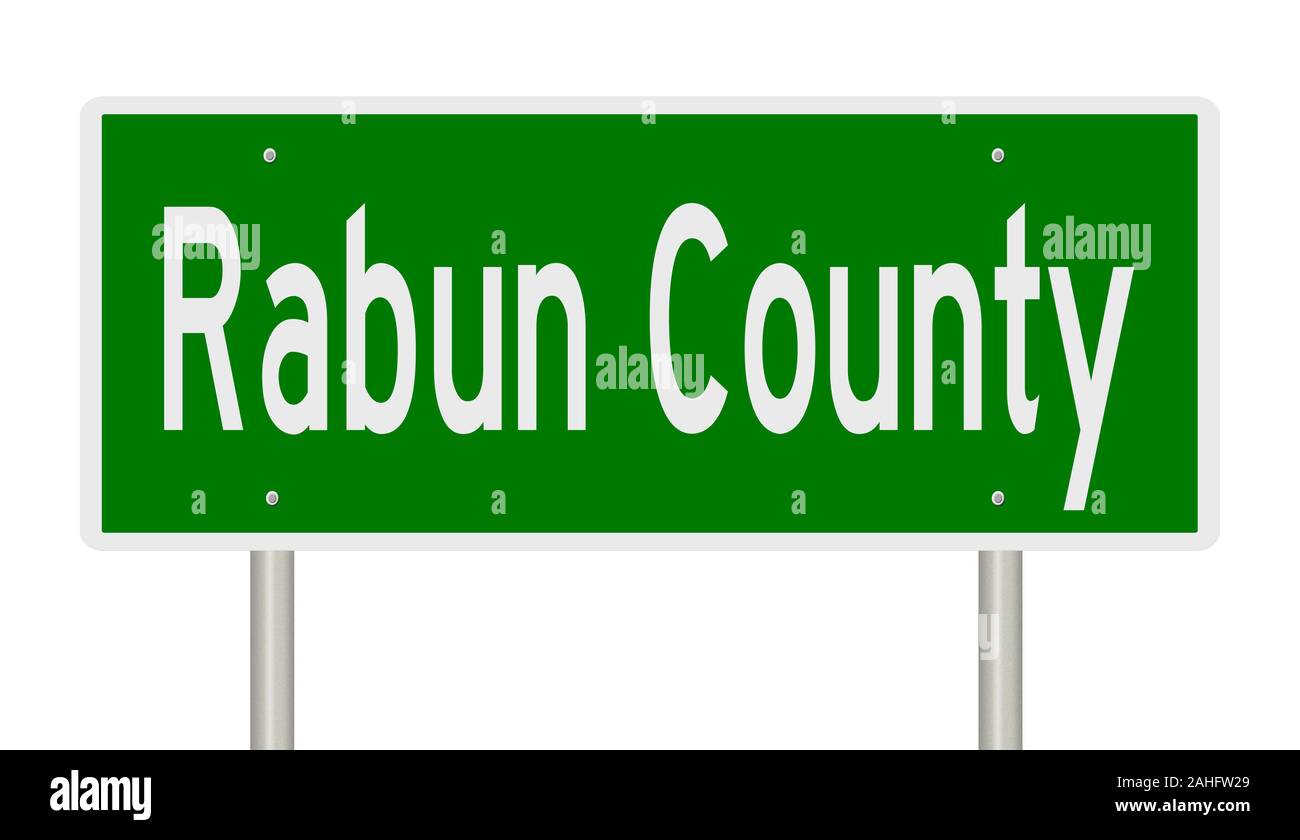 Rendering von einem grünen 3d Autobahn Zeichen für Rabun County Stockfoto