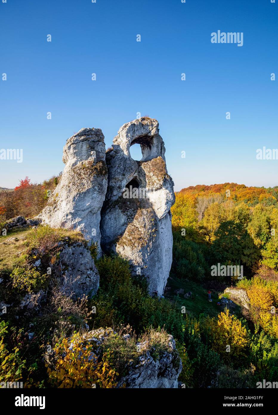 Okiennik Wielki, Window Rock, Piaseczno, Krakow-Czestochowa Hochland oder polnischen Jurassic Highland, Woiwodschaft Schlesien, Polen Stockfoto