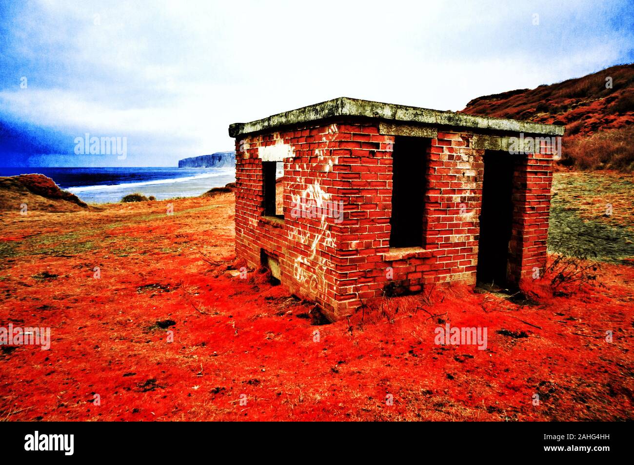 Verlassene Gebäude, Reighton Lücke, Filey, Yorkshire Stockfoto