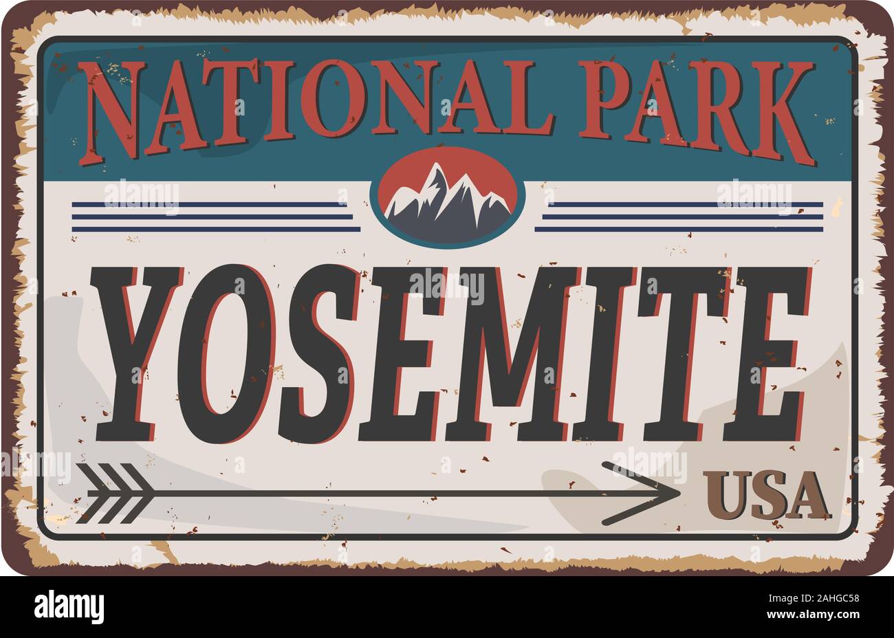 Grunge metal Schild mit dem Namen des Yosemite Nationalpark der Vereinigten Staaten von Amerika Stock Vektor