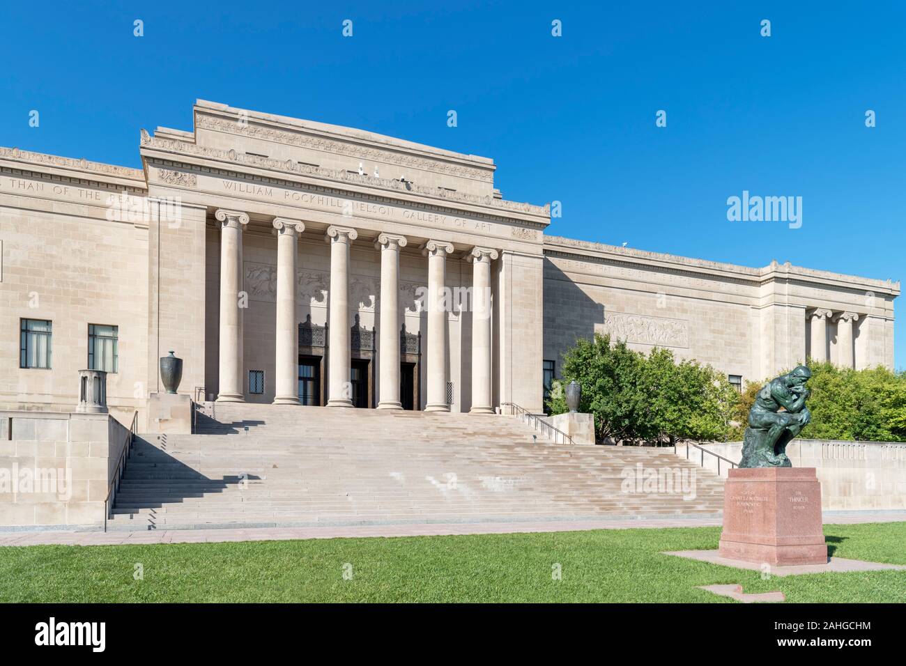 Auguste Rodin Der Denker (Le Penseur) außerhalb des Nelson-Atkins Museum of Art, Kansas City, Missouri, USA Stockfoto