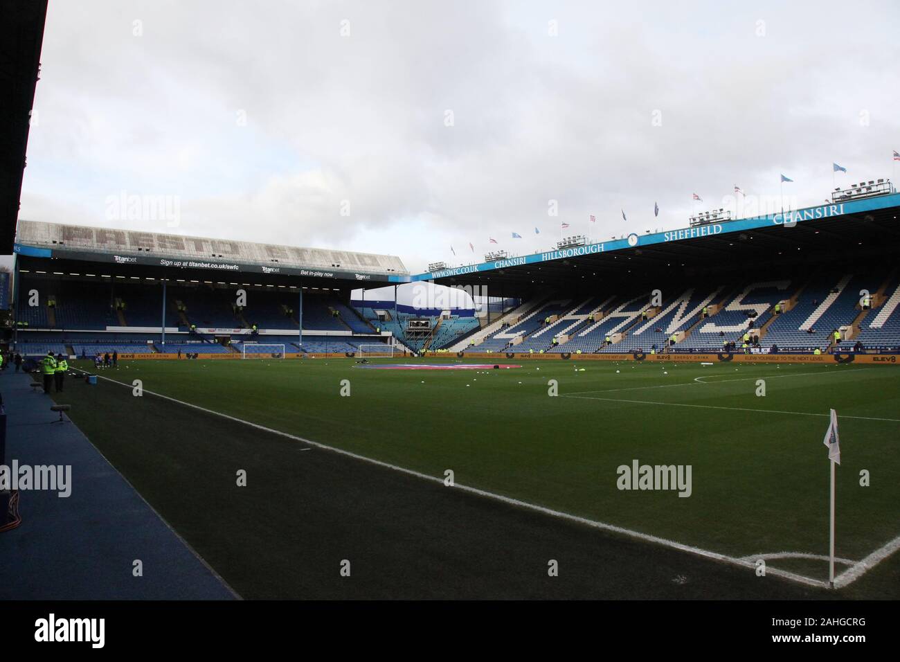 Sheffield, Yorkshire, Großbritannien. 22. Dezember, 2019. Ein Blick in Hillsborough Stadion, Heimat von Sheffield Wednesday FC. Stockfoto