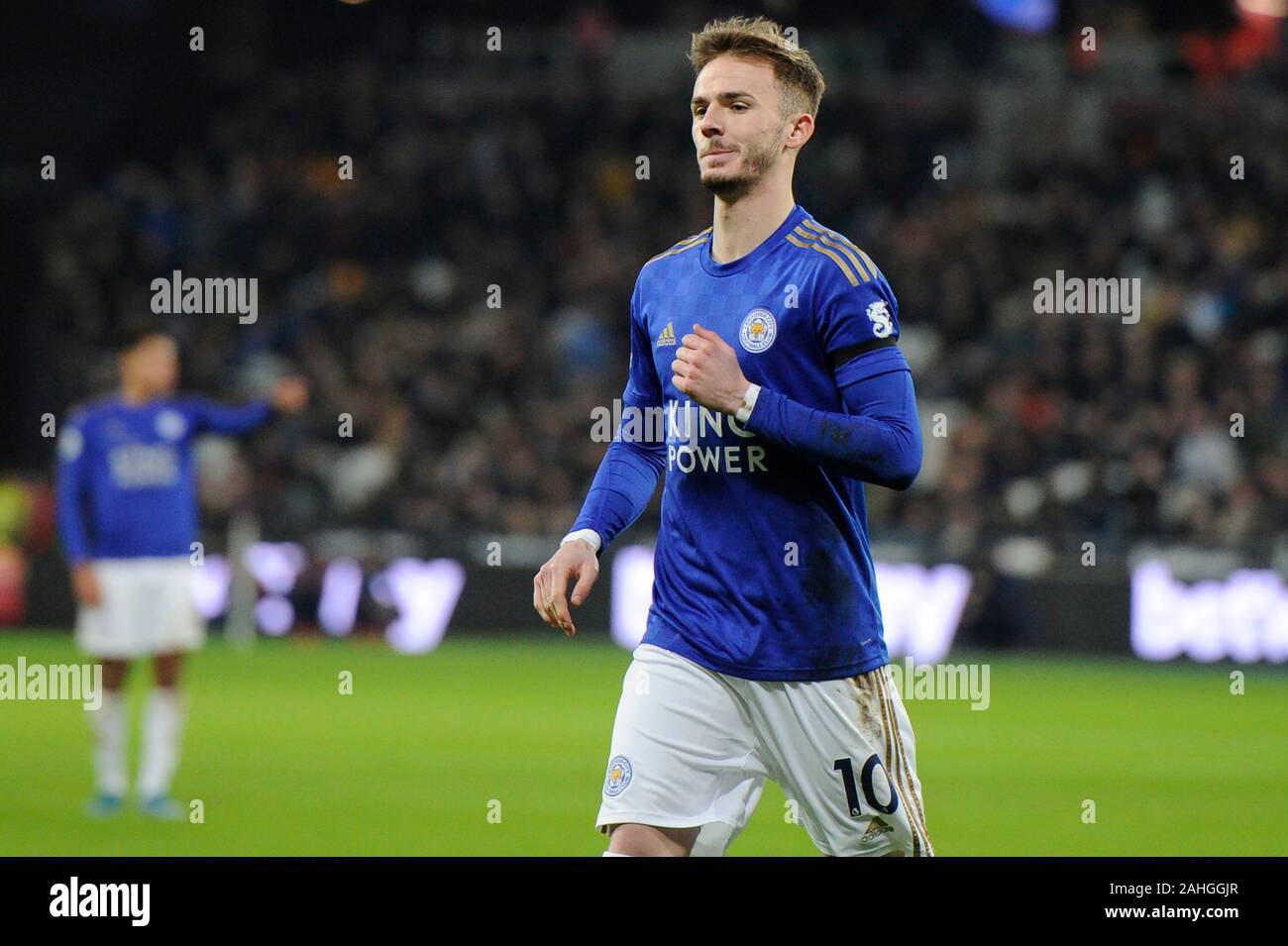LONDON, VEREINIGTES KÖNIGREICH. Dezember 28 James Maddison von Leicester in Aktion während der Premier League zwischen West Ham und Leicester City in London Stadion Stockfoto