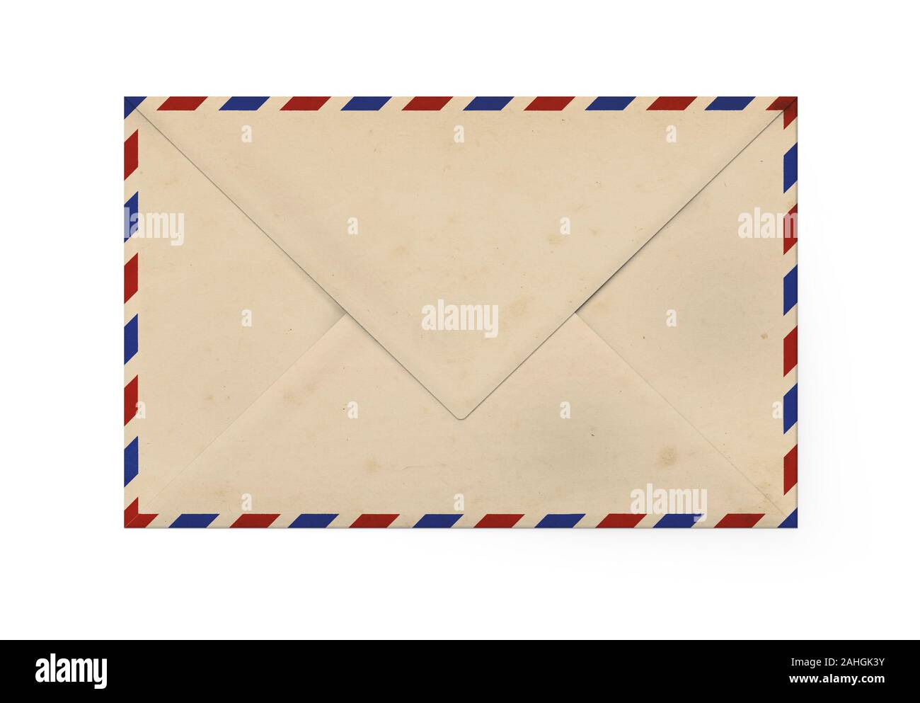 Altes gelbes Papier Umschlag für Brief - American Air Mail Stil mit blauen und roten Rand. Rückseite des Briefumschlags. Stockfoto