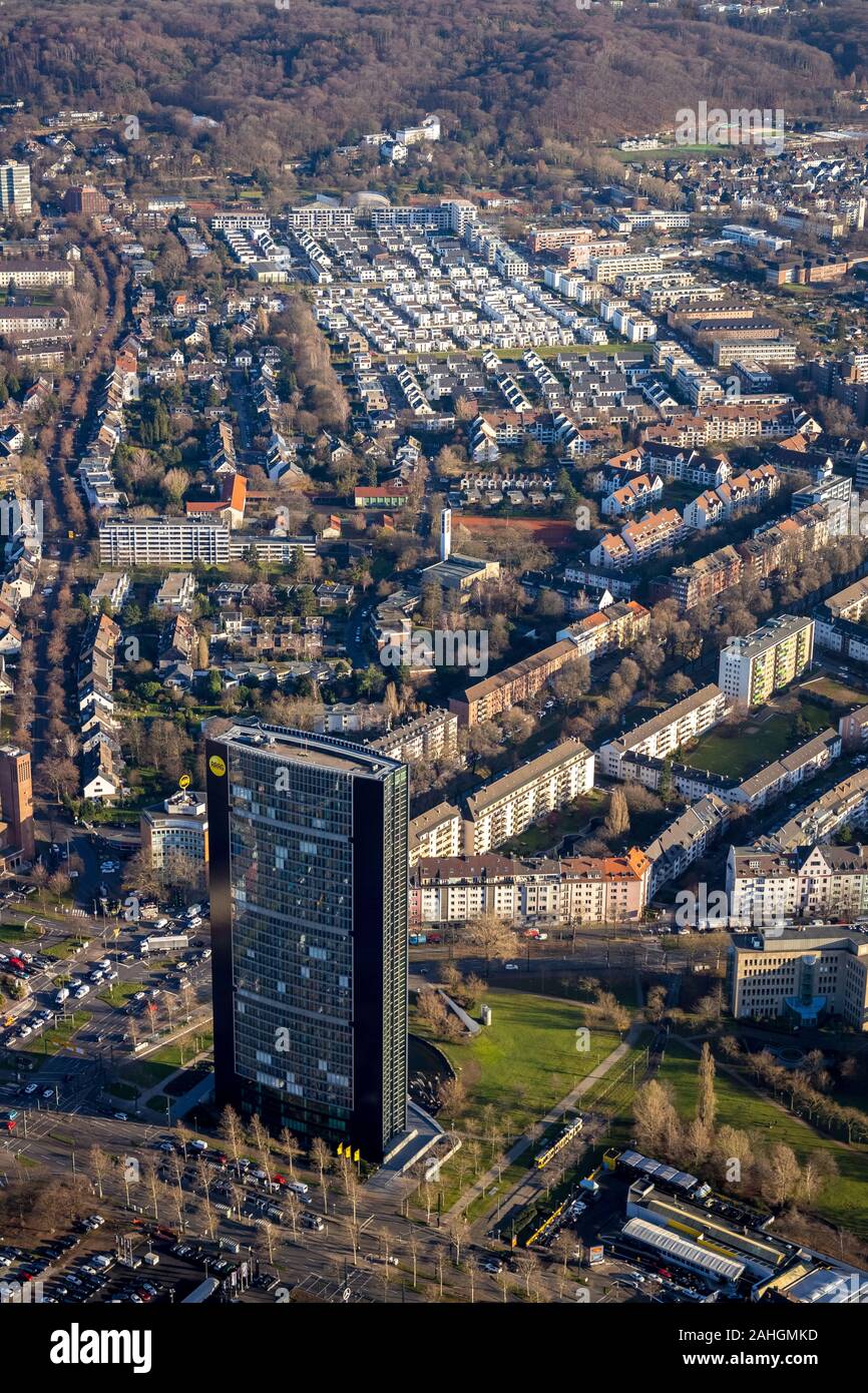 Luftbild, ARAG-Tower, wohngebäuden neue Entwicklung Gartenstadt Reitzenstein, Düsseldorf, Rheinland, Nordrhein-Westfalen, Deutschland, ARAG Stockfoto