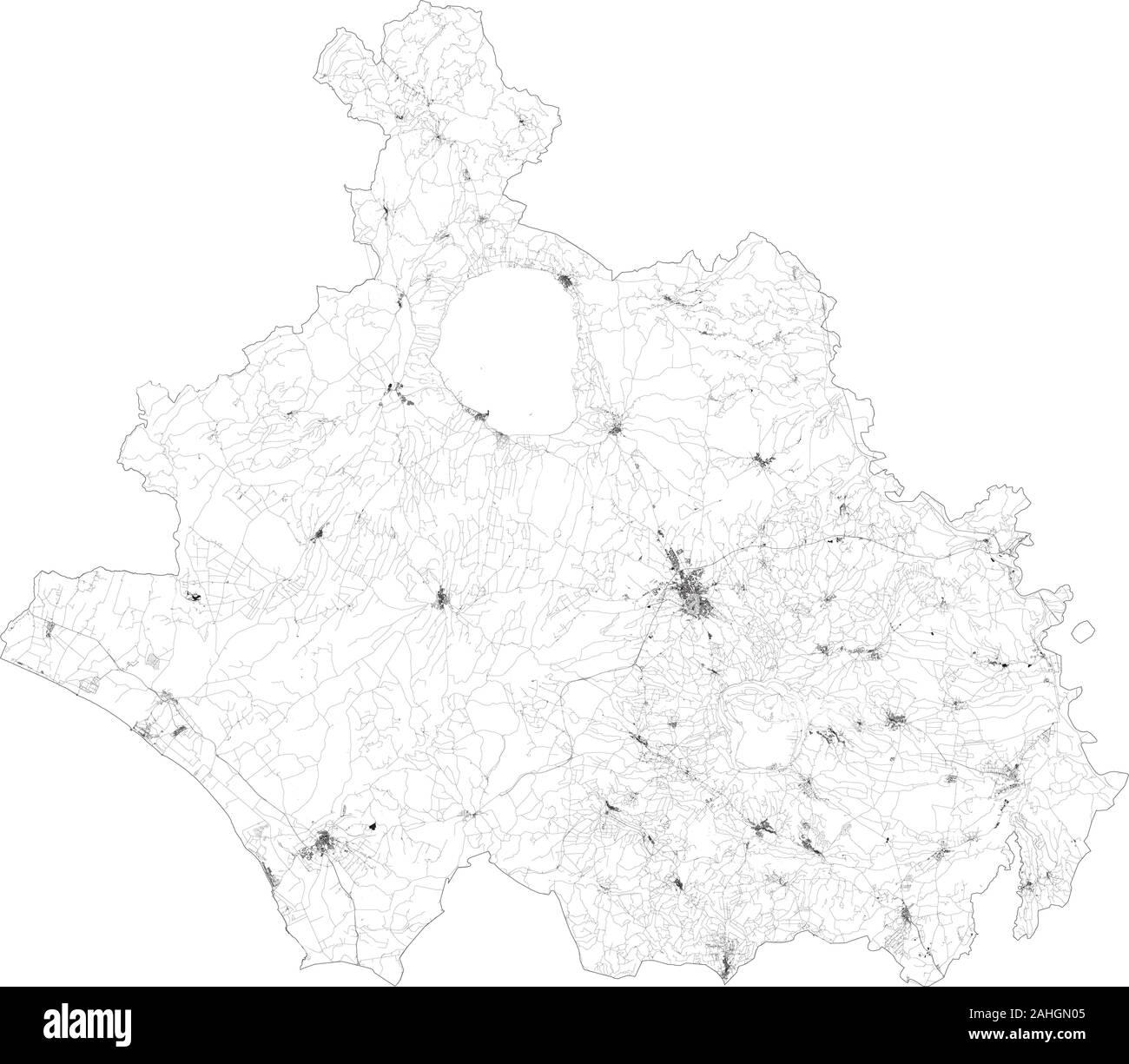 Sat-Karte der Provinz Viterbo Städte und Straßen, Gebäude und Straßen der Umgebung. Region Latium, Italien. Karte Straßen, Ringstraßen Stock Vektor