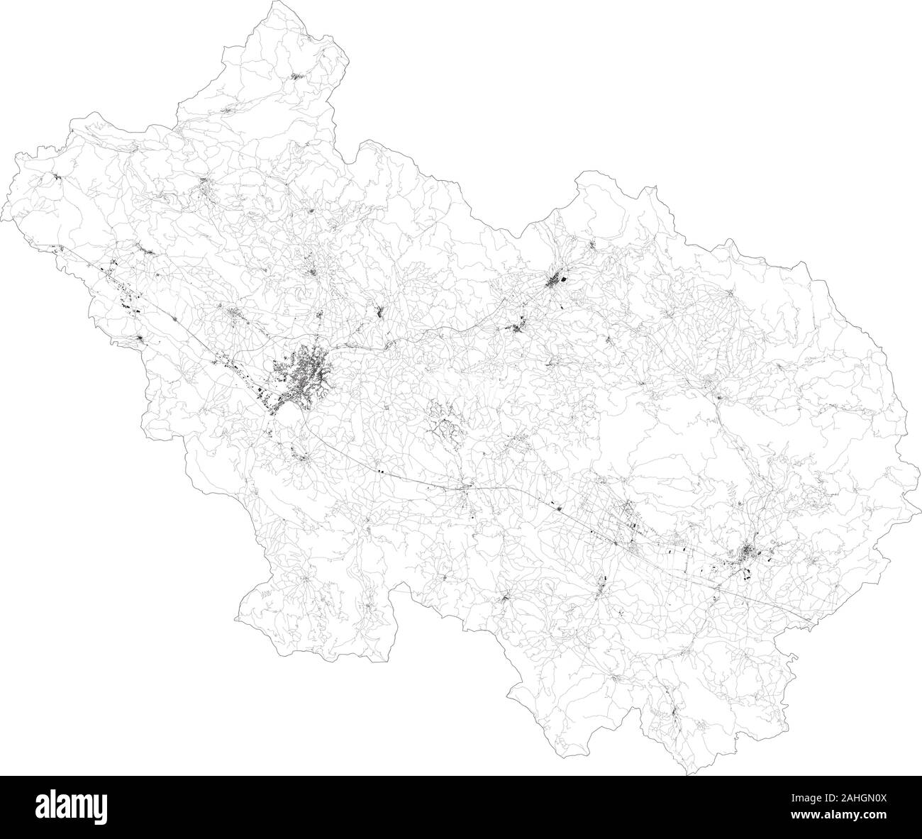 Sat-Karte der Provinz Frosinone, Städte und Straßen, Gebäude und Straßen der Umgebung. Region Latium, Italien. Karte Straßen Stock Vektor