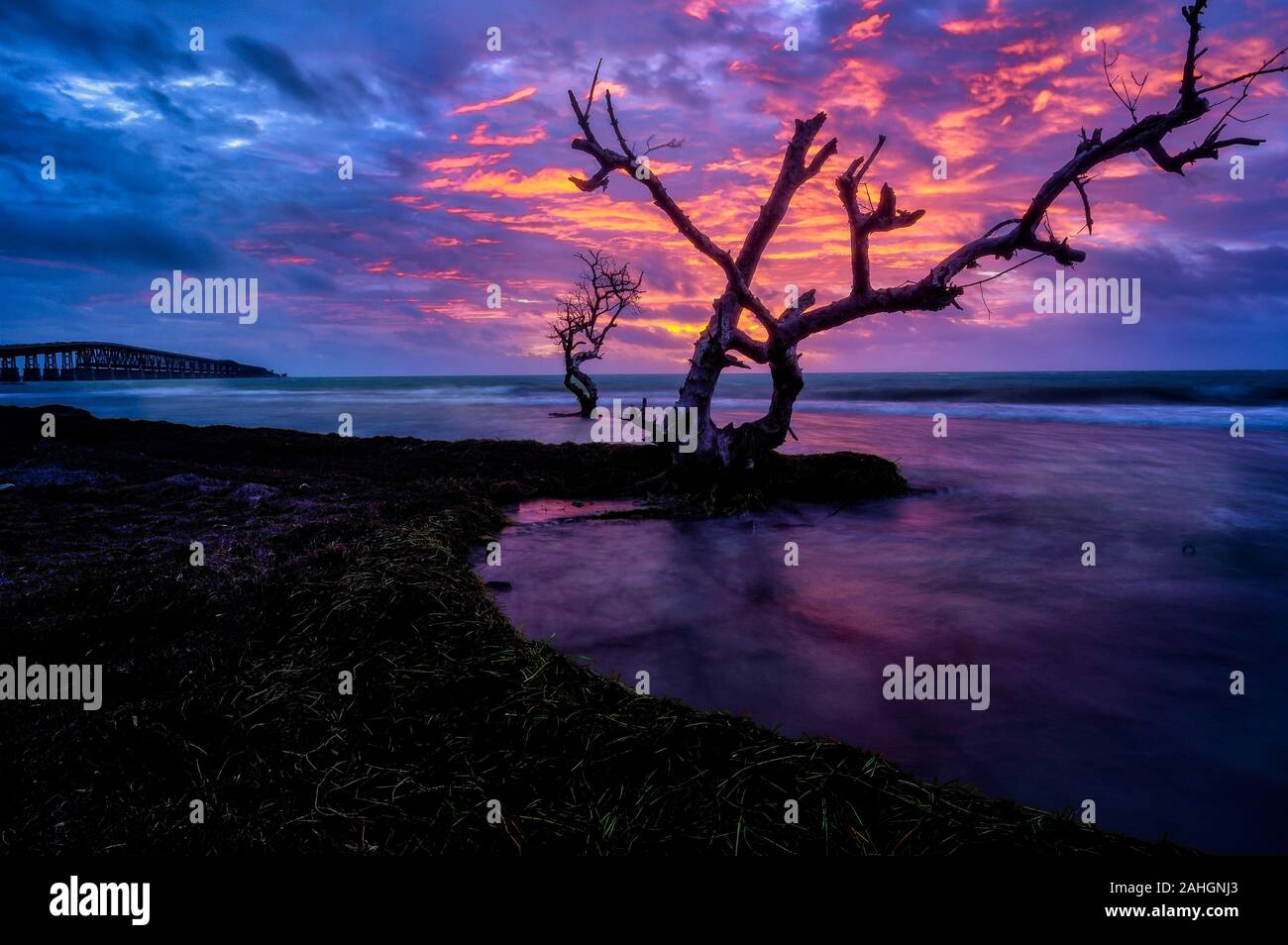 Lebendige Farben von einem Sonnenaufgang in den Florida Keys Stockfoto