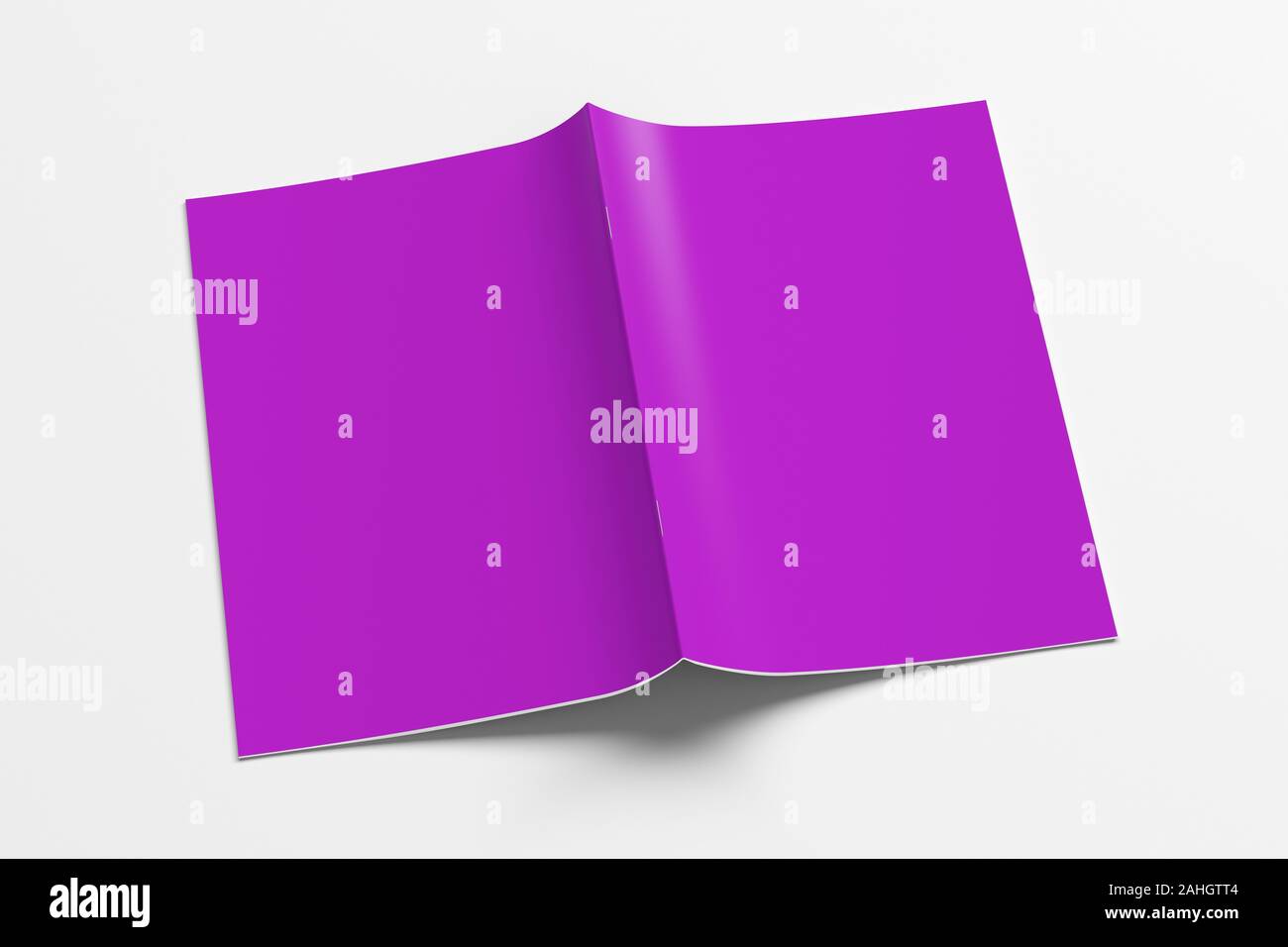Magenta Broschüre oder Booklet cover Mock up auf Weiß. Broschüre ist offen und mit der Oberseite nach unten. Mit Beschneidungspfad um Broschüre isoliert. 3d illustratuion Stockfoto