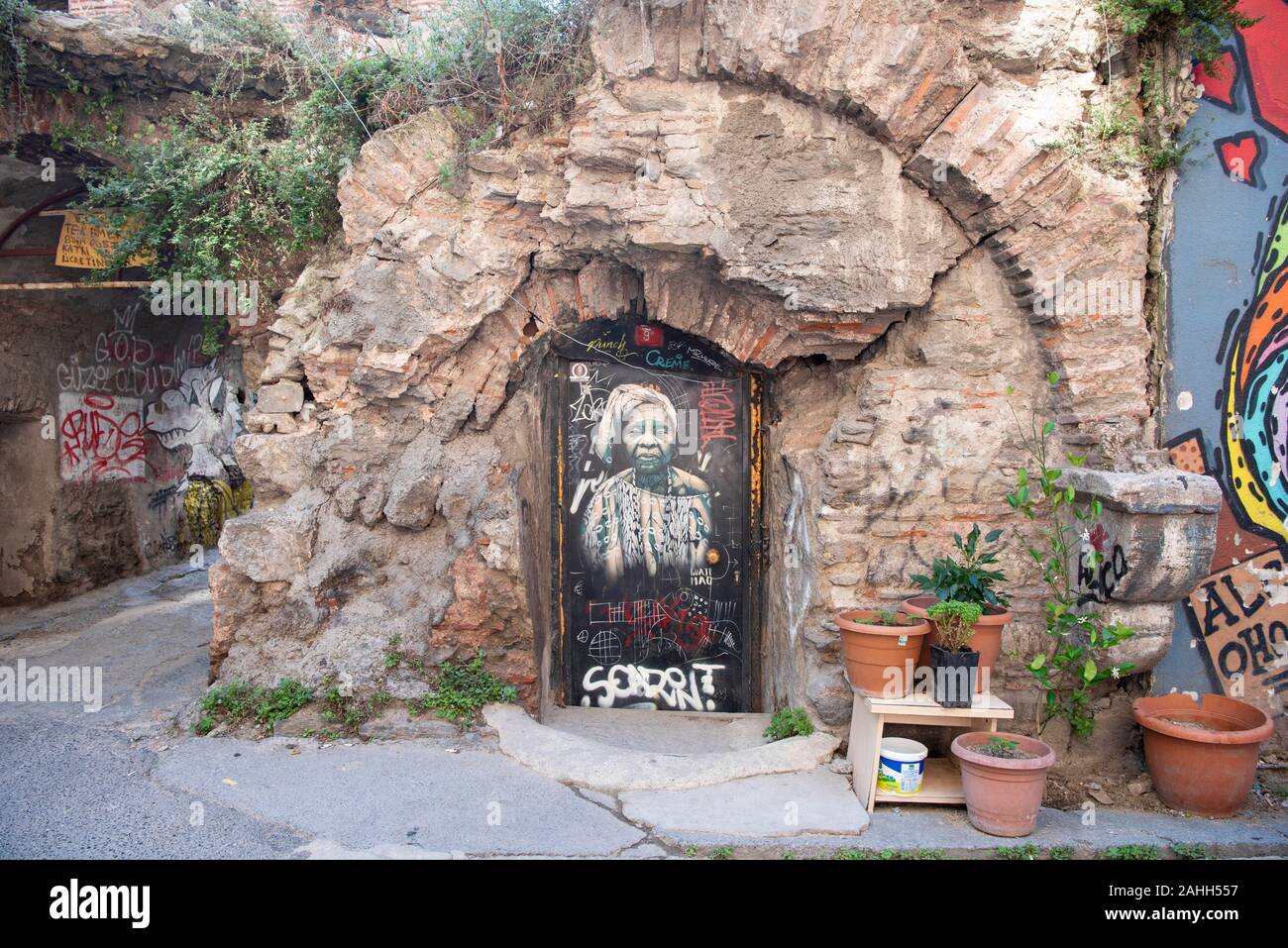Istanbul Street Art Wandmalerei Stockfoto