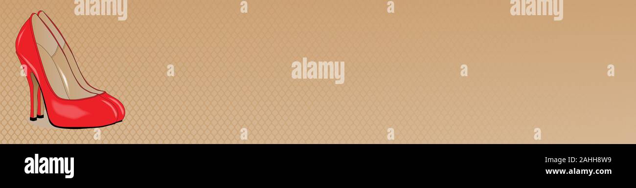 Ein Paar rote Stiletto Heel Schuhe als Website Banner gegen einen Nylonstrumpf mesh Hintergrund Stock Vektor