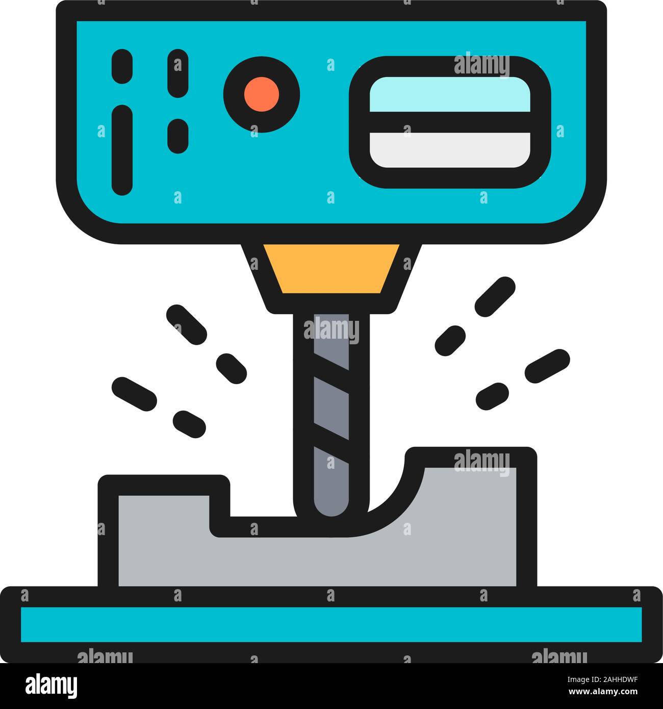 Laser Graviermaschine, CNC-Fräsmaschine flachbild Color Line Symbol. Stock Vektor