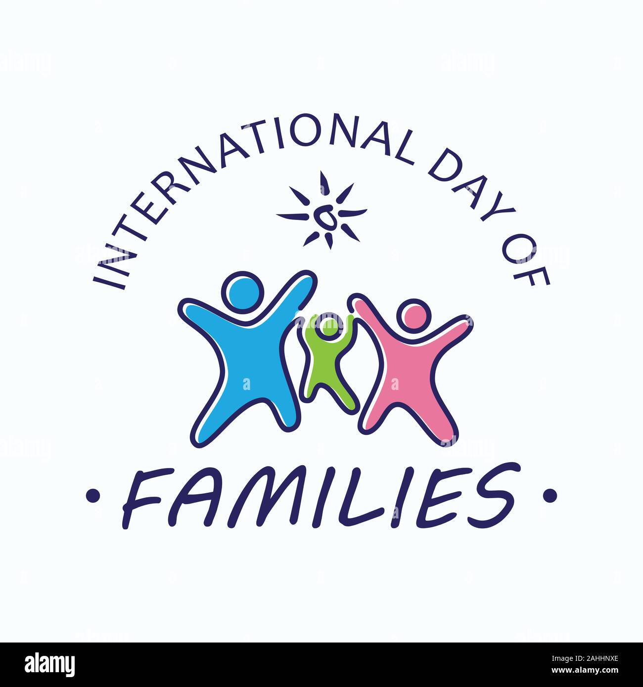 Internationalen Tag der Familien mit der Familie halten sich an den Händen. Design schreiben Emblem internationale Tag der Familien. Vector Illustration EPS 8 EPS. 10 Stock Vektor