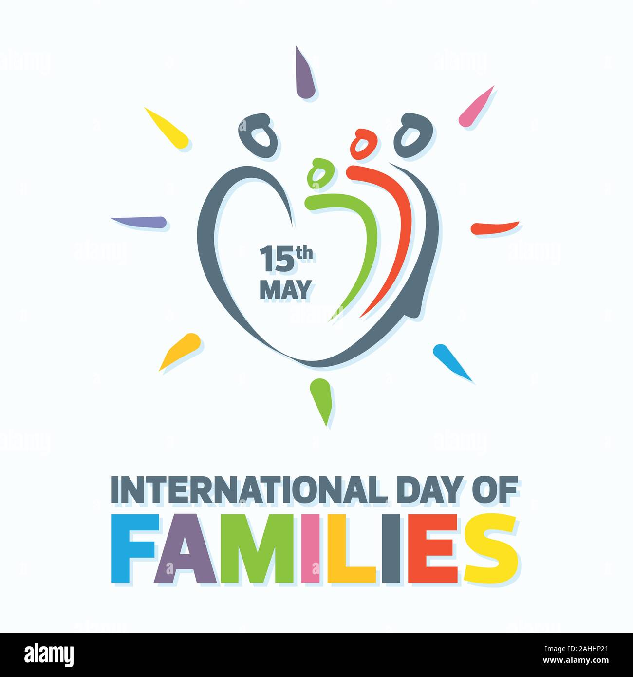 Buntes Wort des internationalen Familientags mit abstrakten Menschen prägen die Liebe. Design Brief Internationaler Tag der Familien für Element-Design. Stock Vektor