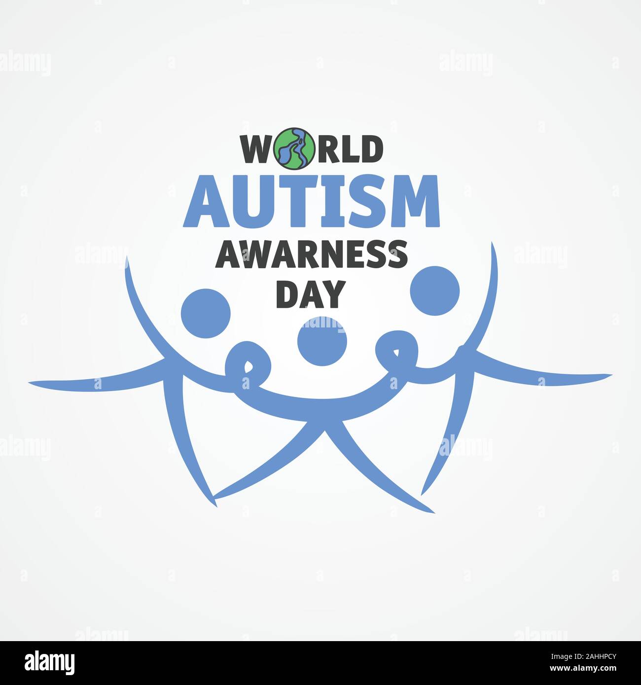 Word Welt Autism Awareness Day mit drei Menschen in die Hände. Weltautismus-Tag für Banner, Grußkarte, Poster oder Hintergrunddesign Stock Vektor